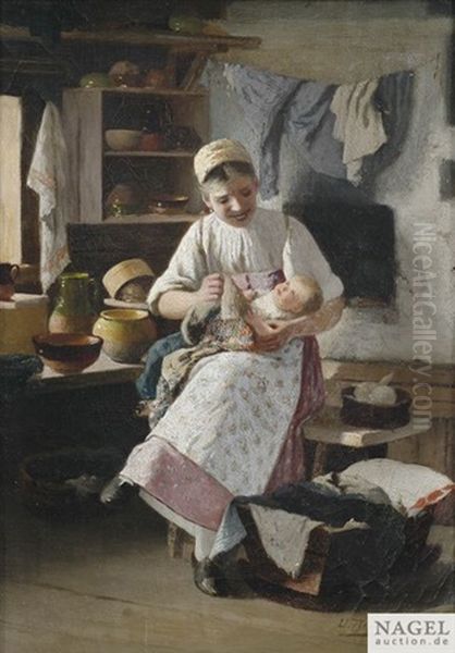 Bauerliches Kucheninterieur Mit Mutter Und Saugling - view 1