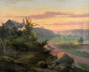 Landscape With Cottages And A Country Track by Jacobus Pelgrom
