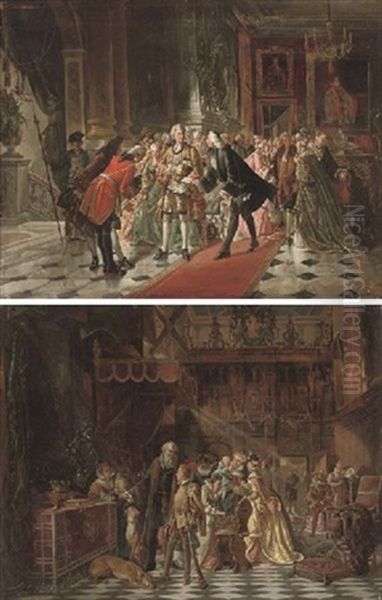 The Court Of The Young Louis Iii (+ A Palace Interior With A Courtier Giving A Petition; Pair) - view 1