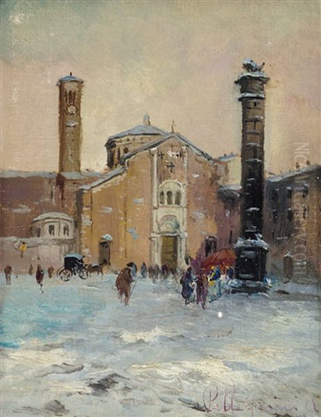Vecchia Milano, Piazza S. Babila Con Neve - view 1