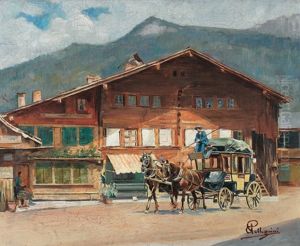 Sommerliche Dorfansicht Mit Kutsche by Carlo Pellegrini