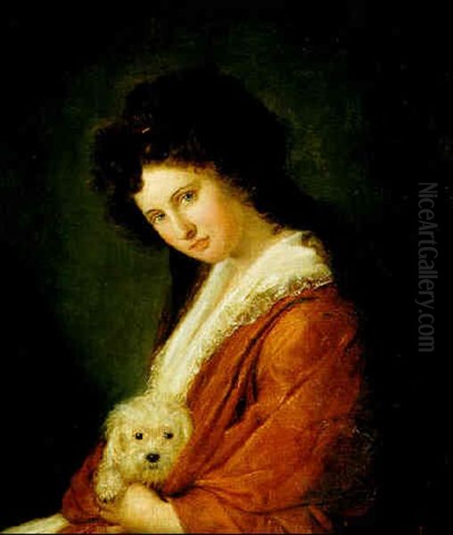 Portrait Of Emma Hamilton With Her Dog In Her Lap - view 1