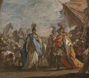Alexander The Great And Thalestris, Queen Of The Amazons by Giovanni Antonio Pellegrini