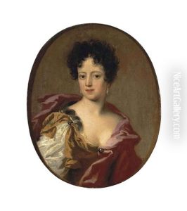 Portrait Of A Woman, Half-length, In A Yellow Dress And Red Wrap, With Pearl Earrings