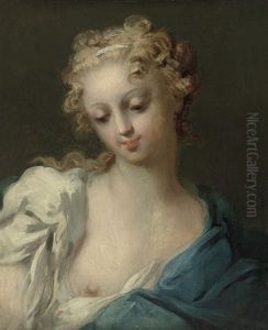 Lady En Deshabille In A White Chemise And Blue Wrap (sketch)