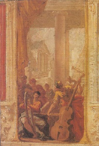 Musicians With A Collonade With Classical Buildings Beyond - view 1