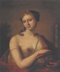 Portrait Of A Lady, As Summer, Wearing An Orange Robe Over One Shoulder And Holding A Basket Of Fruit Portrait Of A Lady, As Summer, Wearing An Orange Robe Over One Shoulder And Holding A Basket Of Fruit