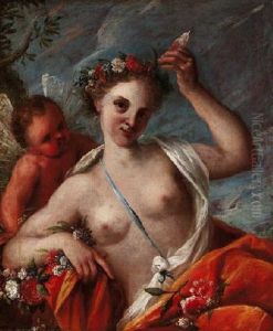 Flora Mit Zephyr, Dem Jungen Windgott Mit Schmetterlingsflugeln by Giovanni Antonio Pellegrini