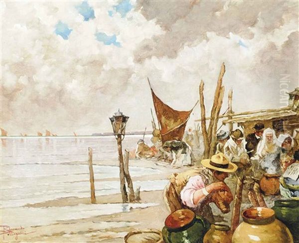 Peasants Cooking On The Venetian Lagoon by Riccardo Pellegrini