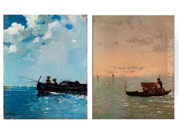 Gondel In Venezianischer Lagune (+ Boot Mit Zwei Damen; Pair) - view 1