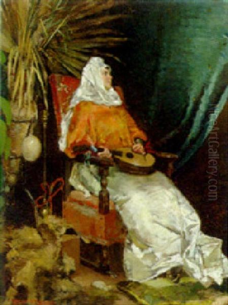 A Woman In An Oriental Interior With A Lute - view 1
