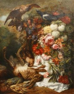 Stilleven Met Bloemen En Dode Haas