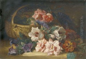 Stillleben Mit Glockenblumen Und Flechtkorb Stillleben Mit Glockenblumen Und Flechtkorb