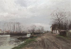 Winterliche Flusspartie by Jules Antoine Pelletier