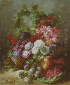 Stilleben Mit Blumen Und Fruchten by Jules Antoine Pelletier