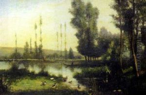 Bord De L'etang, Pecheur Et Canards
