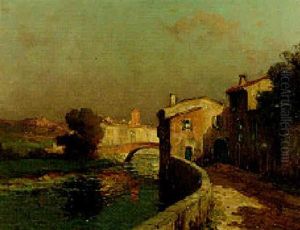 A French River Town by Pierre Jacques Pelletier