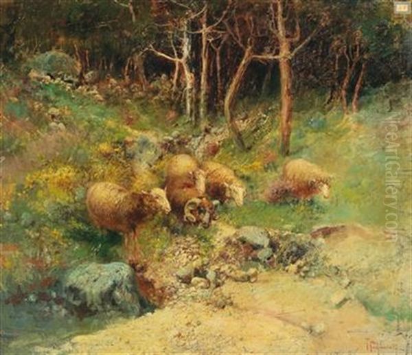 Forest Landscape With Flock Of Sheep - view 1