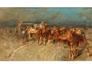 Kamelkarawane In Der Wuste by Tito Pellicciotti