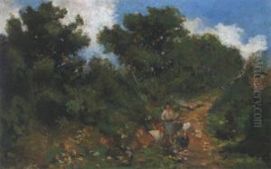 Hirtin Mit Huhnern Auf Der Landstrase Hirtin Mit Huhnern Auf Der Landstrase