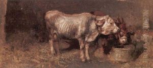 Interno Di Stalla Con Mucca E Asinello by Tito Pellicciotti