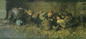 Stall Mit Madchen Und Huhnern by Tito Pellicciotti