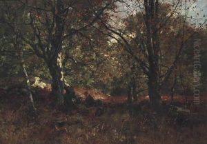 Making A Fire In A Forest Clearing by Leon Germain Pelouse