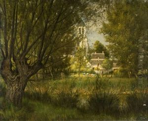 Bachlandschaft Mit Blick Auf Eine Kirche by Leon Germain Pelouse