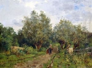 Auf Dem Nachhauseweg (bauerin Und Enkelin In Sommerlicher Landschaft)