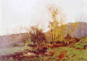 La Lavandiere Devant La Ferme En Automne