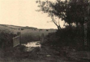 Cows Grazing By An Open Gate