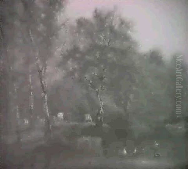 Stream With Ducks, Cows In The Distant Landscape - view 1