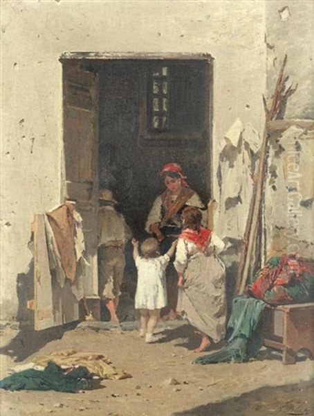 Mother And Children In A Doorway - view 1