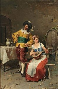 Singender Kavalier Mit Mandolinenspielerin Im Habit Des 18. Jahrhunderts by Francesco Peluso