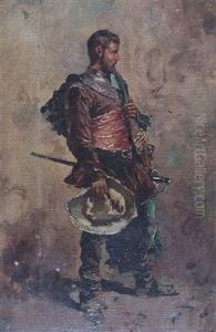 An Army Officer In 17th Century Costume Standing Askance With Hat In One Hand by Francesco Peluso