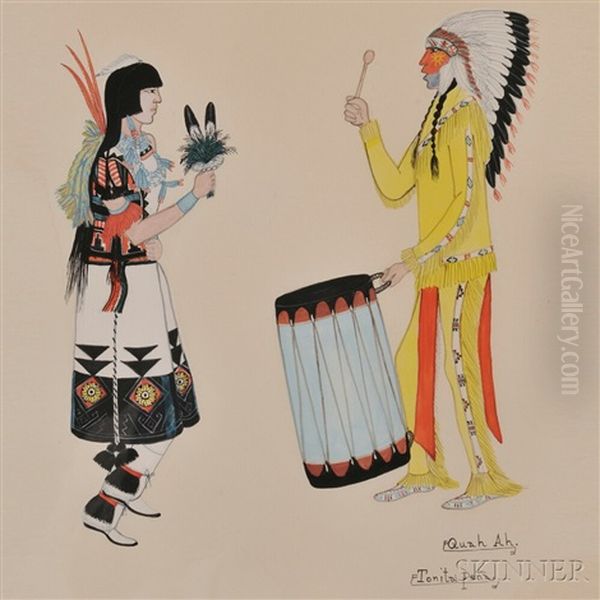 Male Drummer And Female Dancer In Traditional Garments - view 1