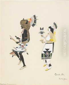 Buffalo Dancers (+ Pueblo Dancer, Smllr; 2 Works) by Tonita Pena