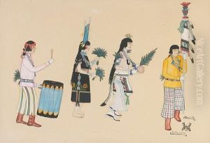 Untitled (pueblo Figures In A Ceremonial) by Tonita Pena