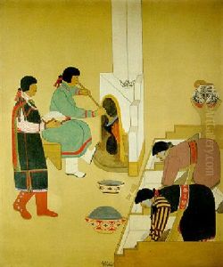 Indian Women Grinding And Drying Corn
