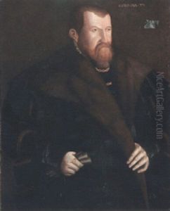 Portrait Of A Gentleman, Half Length, Wearing Black Coat With Fur Collar by Georg Pencz