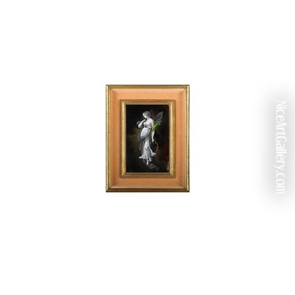 Ancient Winged Goddess Holding A Lyre And Palm Frond - view 1