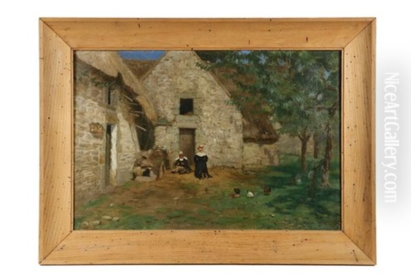 Two Women Working In A Brittany Dooryard - view 1