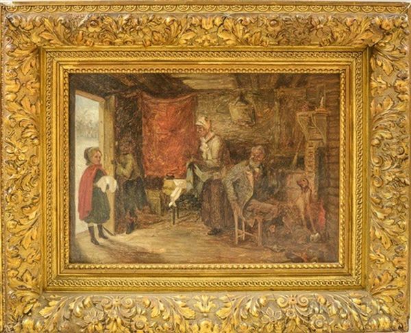 Cottage Interior With A Girl Delivering Food To An African American Family - view 1