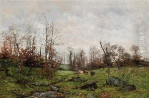 Cows Grazing By The Stream by Frank C. Penfold