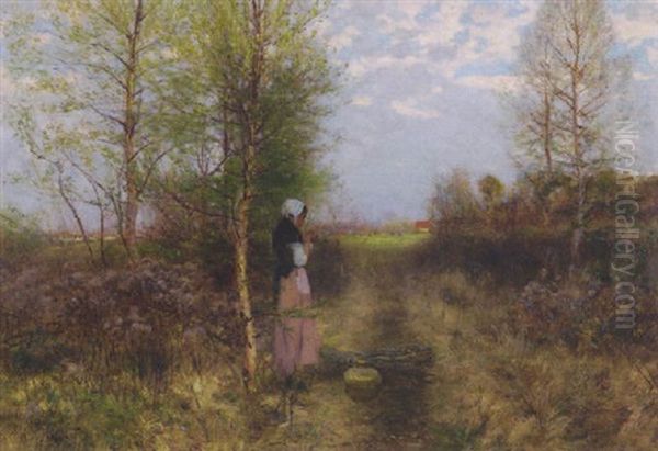 French Peasant Girl In A Landscape - view 1