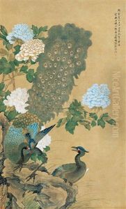 Peony And Peacocks by Peng Yang
