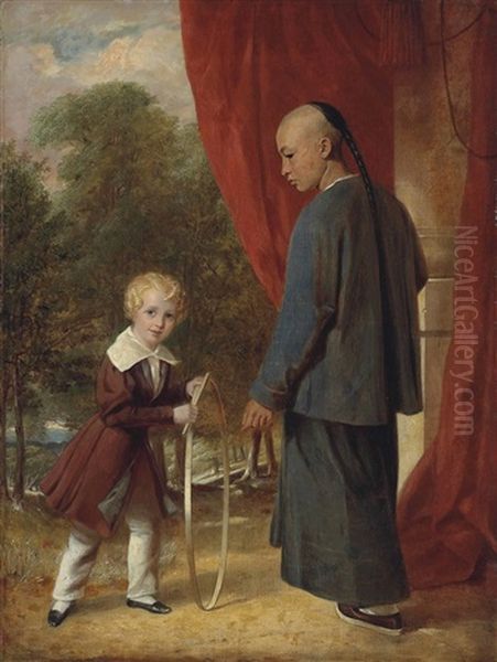 William Henry Ker Playing With A Hoop, With A Chinese Attendant - view 1