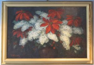 Nature Morte Au Bouquet De Poinsettia Et Lilas by Giuseppe Pennasilico