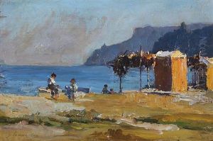 Marina Con Figure by Giuseppe Pennasilico