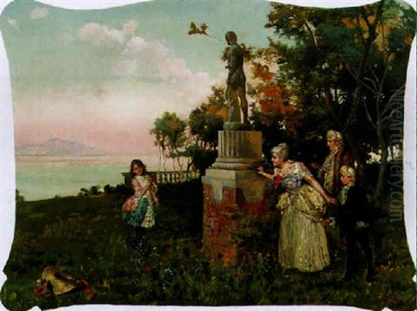 Vue Sur Portofino, Scene Familiale Devant Une Villa - view 1